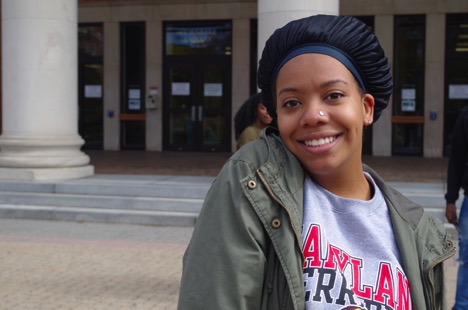 Saba Tshibaka wears her black bonnet. Photo by Aleah Green.