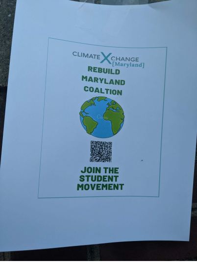 A Climate Xchange [Maryland] Rebuild Maryland Coalition flyer distributed throughout the crowd during the climate change rally on Friday, September 24. (Aaron Wright/The Black Explosion)