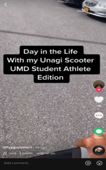 Screenshot from Kamari Trotz&rsquo;s promotional post for Unagi scooters on TikTok (@flyyguyymarii)