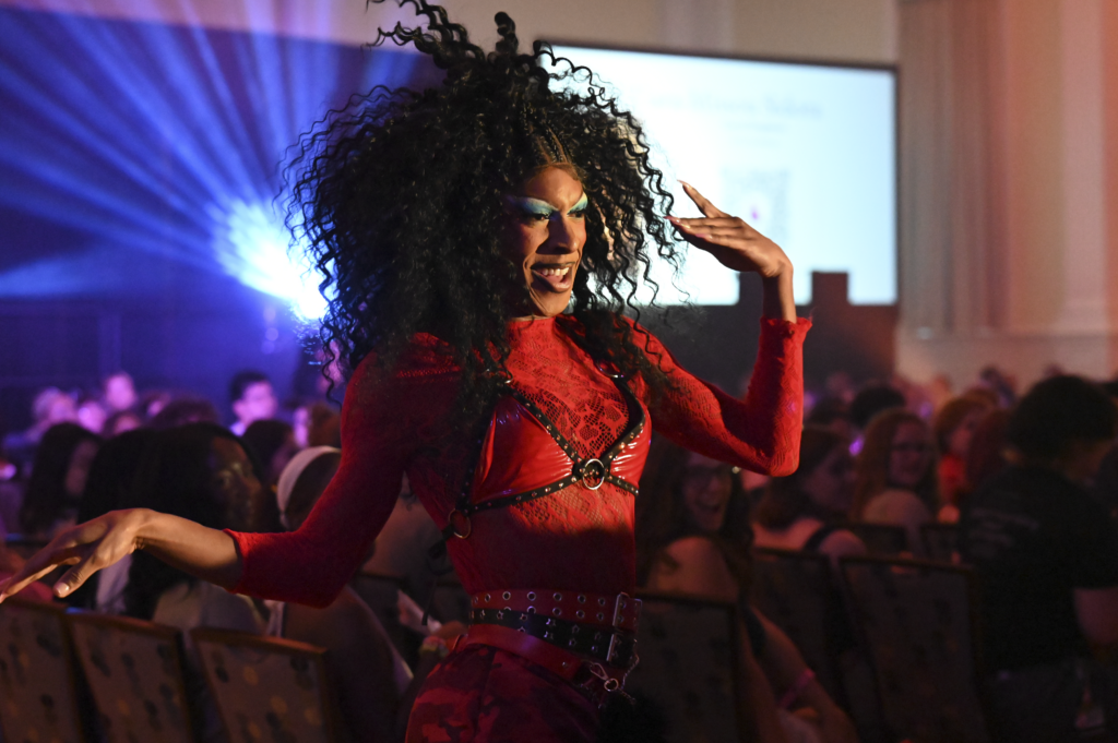 Local drag queen Tiara Missou performs in the audience during the SEE Spring Drag Show at Stamp Student Union on April 17, 2026. (Jessica Wu/The Black Explosion)