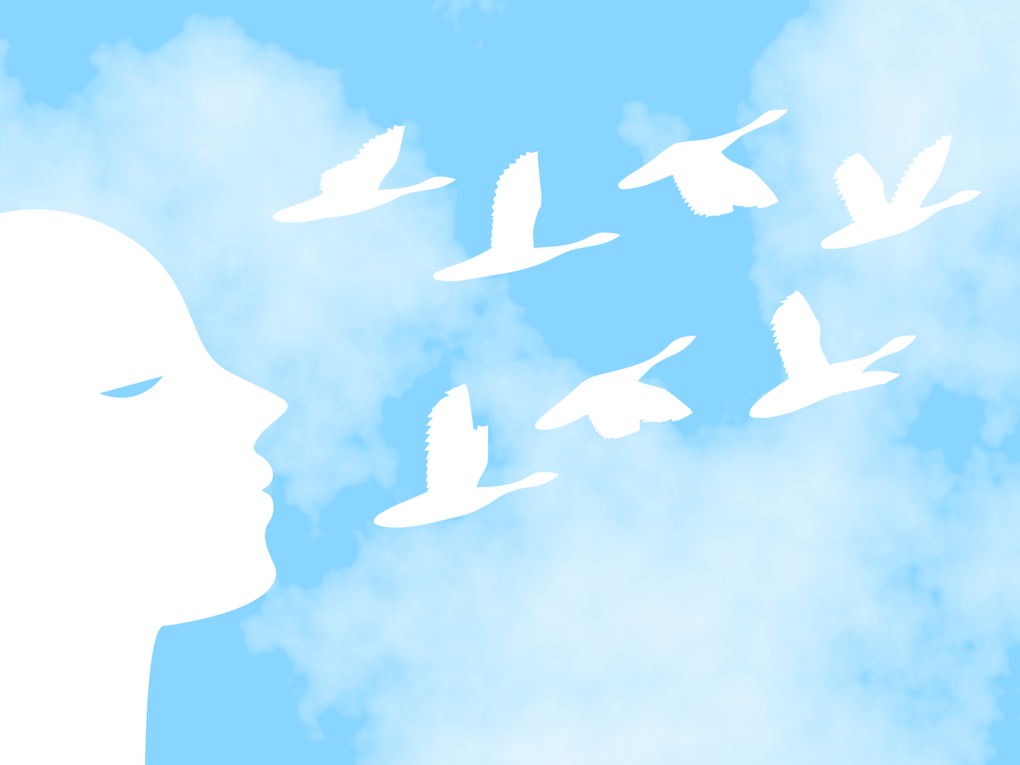 A photo illustration of a person relaxing in front of a gaggle of geese flying.